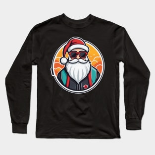 Santa Claus Sunglasses Christmas Drawing Long Sleeve T-Shirt